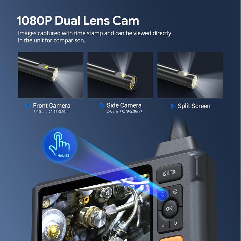 DEPSTECH Industrial Borescope Tool & 5" IPS Screen, 1080P Dual Lens Endoscope Camera with Lights, Split Screen, IP67 Waterproof Sewer Inspection Camera, 16.5ft Semi-Rigid Snake Cable, Mechanic Gadget - Image 3